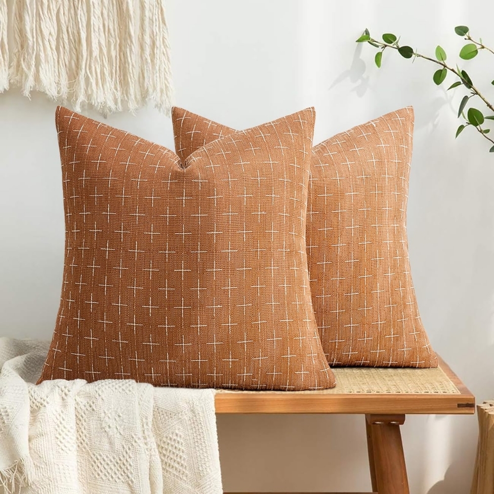 Decorative Burlap Linen Throw Pillow Covers Pillowcases 20x20 Pack 2. Brick